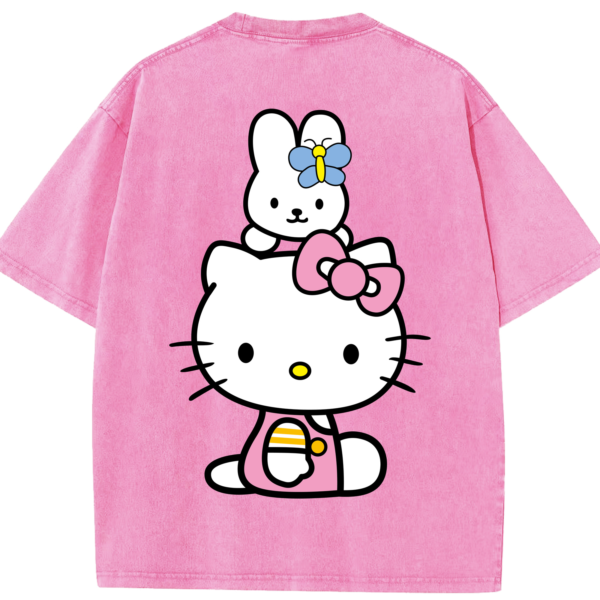 （画像用） Hello Kitty ハローキティ 綿100% ヴィンテージ風 半袖Tシャツ（背面プリント）